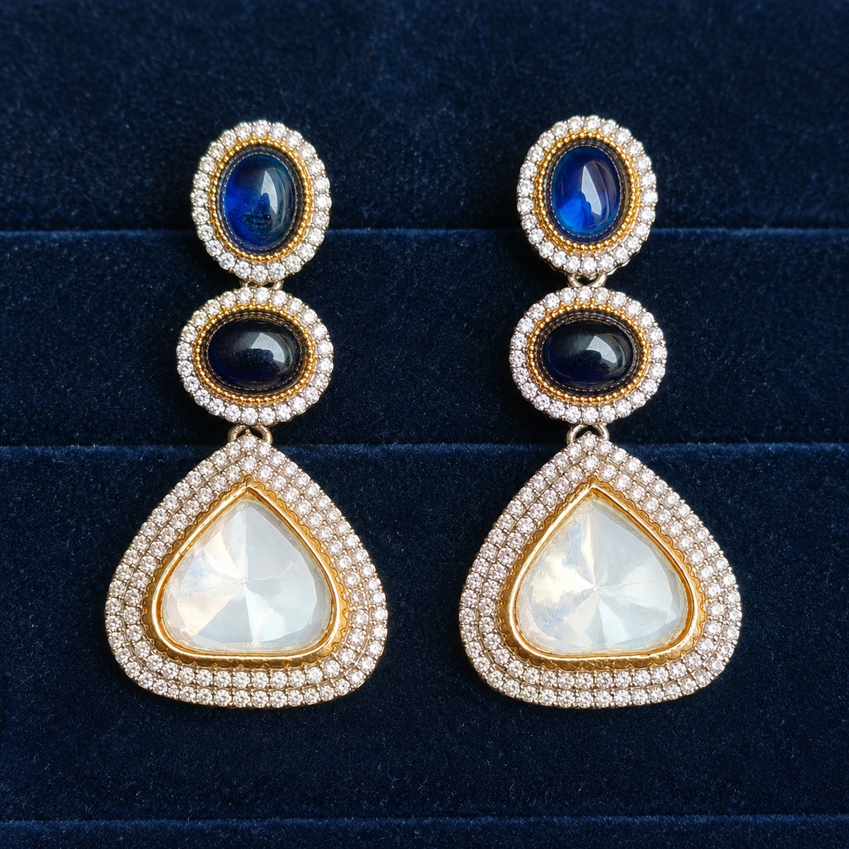 Royal Blue Polki Crystal Drop Earrings Description: