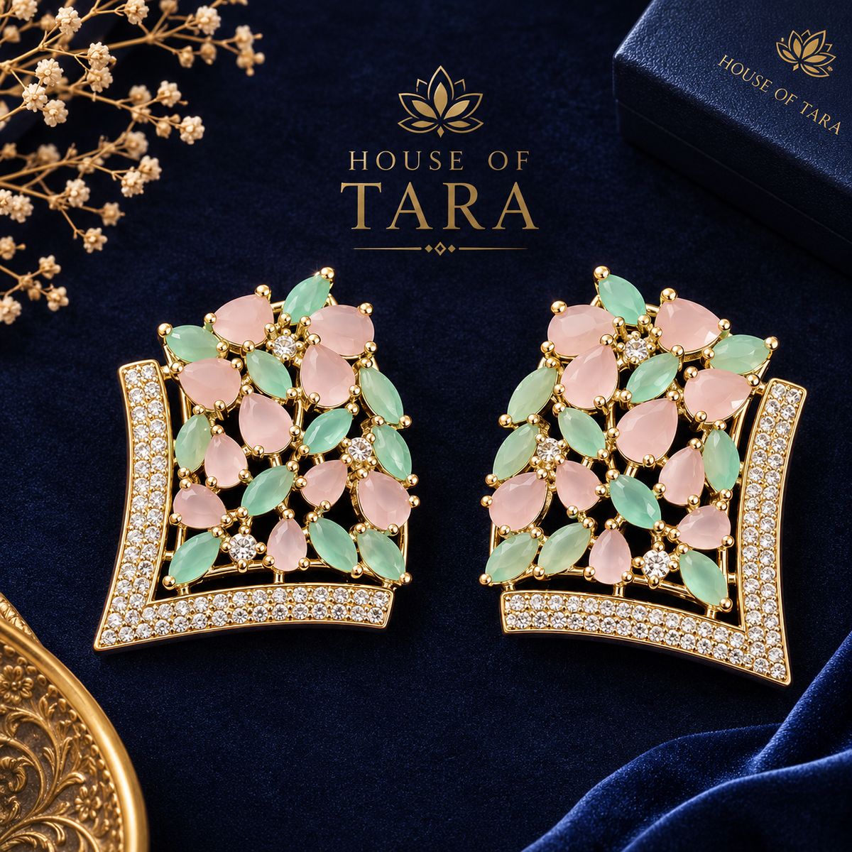 Pastel Bloom Crystal Statement Earrings