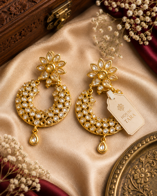 Floral Kundan Chandbali Earrings