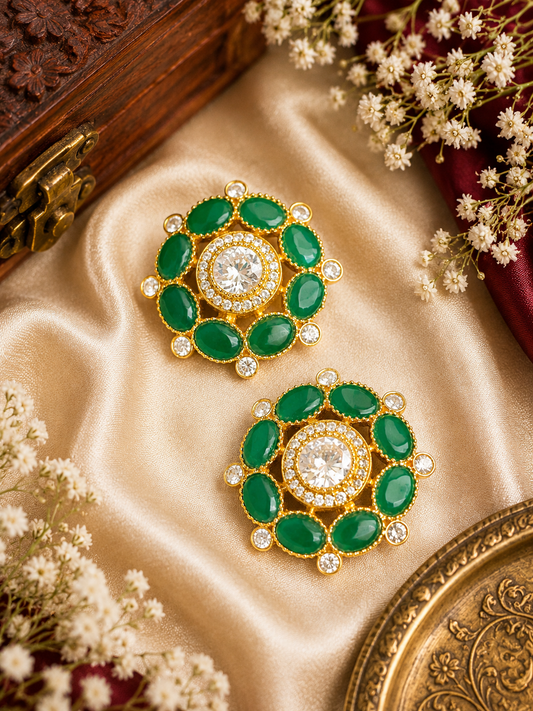 Emerald Halo Statement Studs