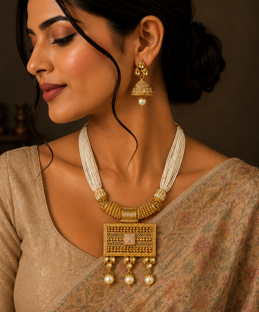 Rajsi Pearl Kundan Pendant Necklace Set