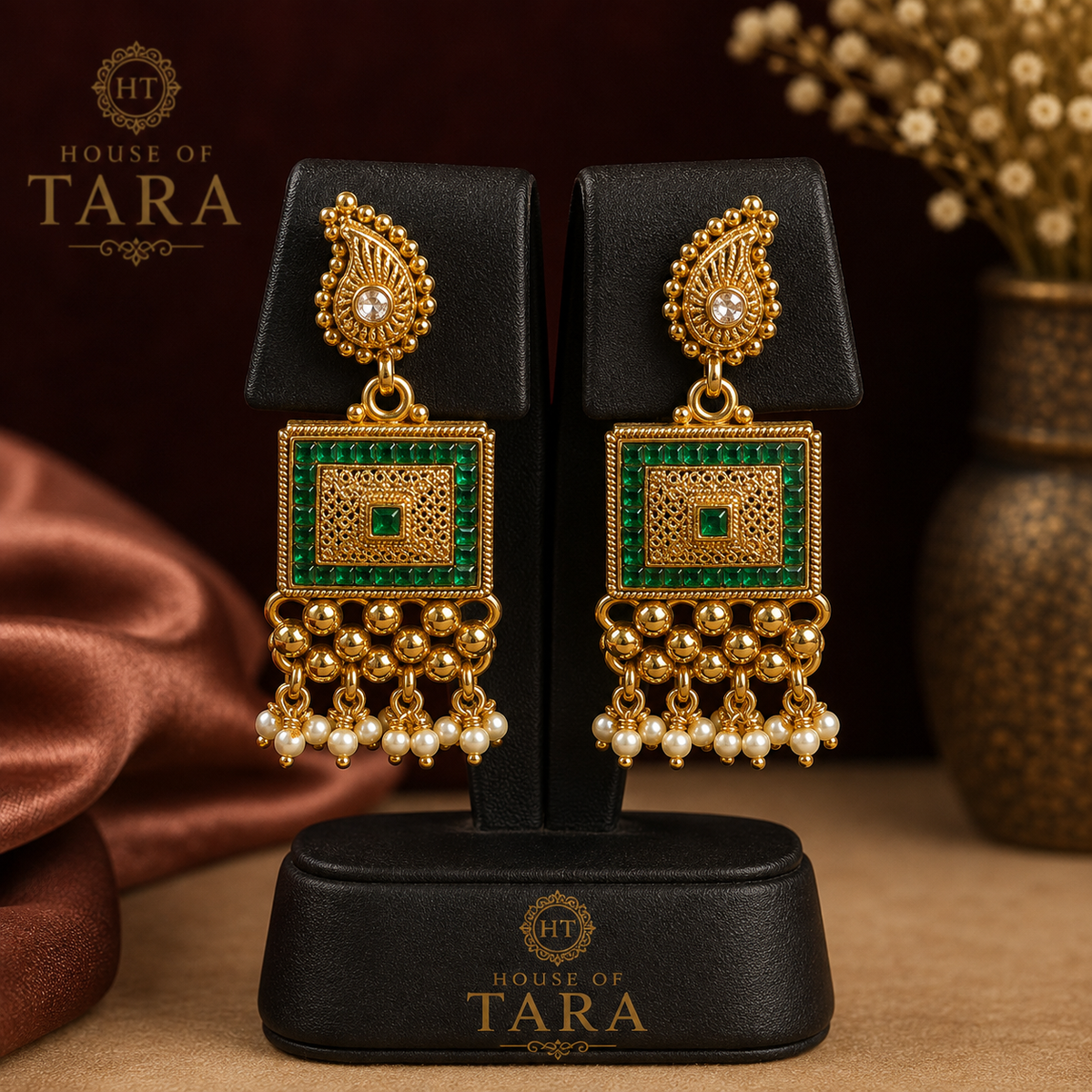 Emerald Rajwada Pearl Statement Necklace Set