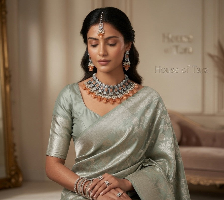 Coral Elegance Silver Kundan Choker Set