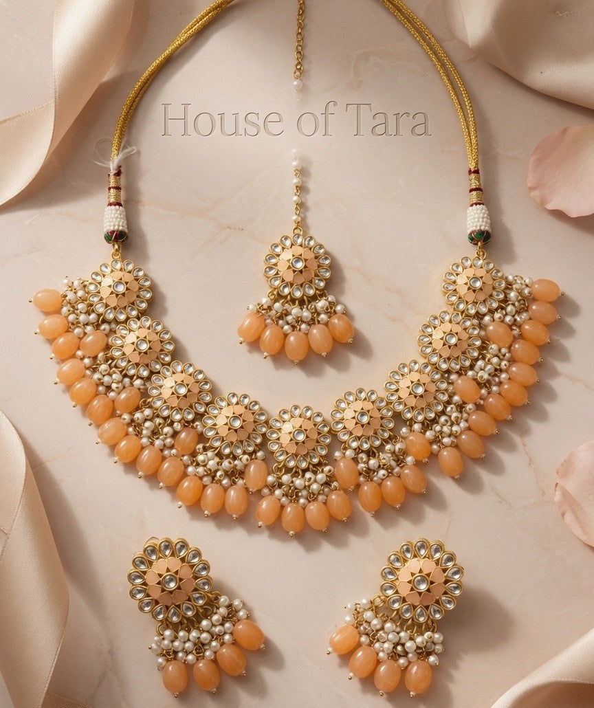 Abeer Peach Kundan Choker Set