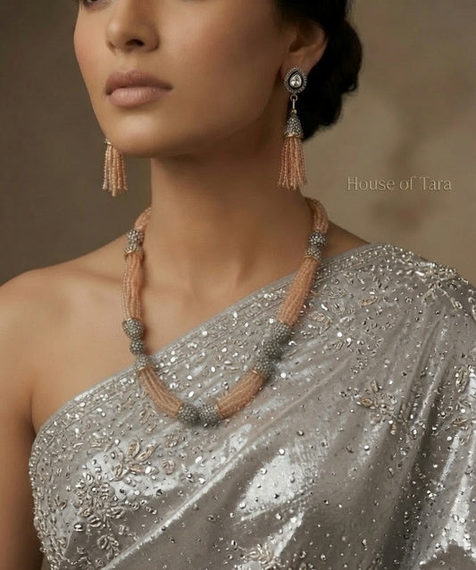 Peach Elegance Beaded Necklace Set