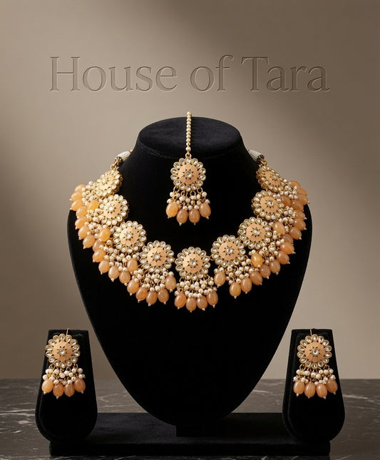 Abeer Peach Kundan Choker Set