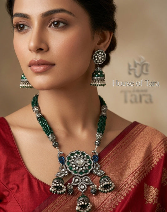 Emerald Noor Oxidised Necklace Set