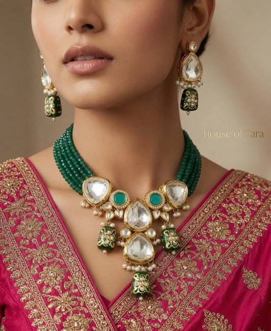 Emerald Aura Kundan Necklace Set