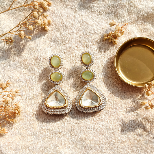 Lime Glow Polki Crystal Drop Earrings