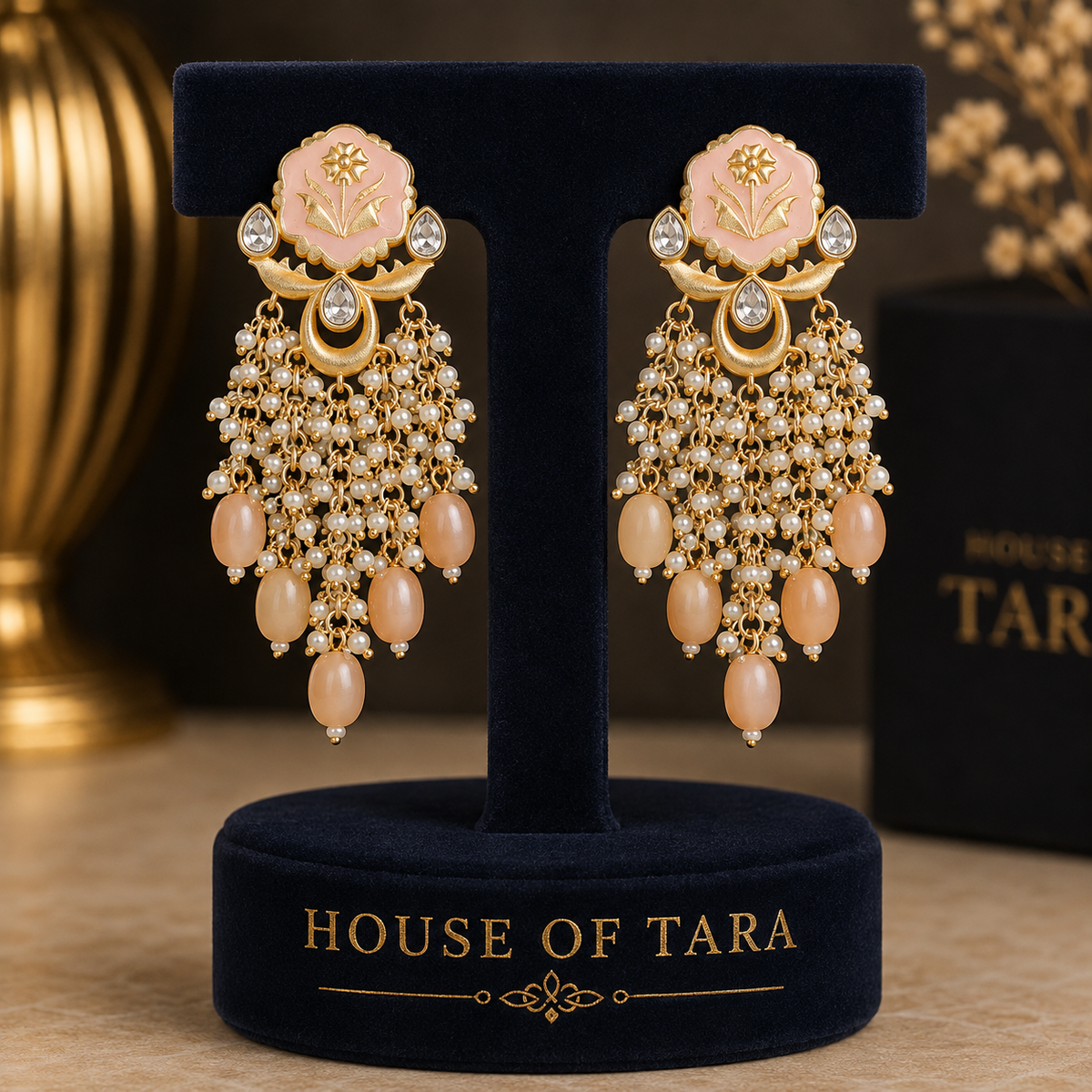Gulnaar Blush Pearl Chandelier Earrings