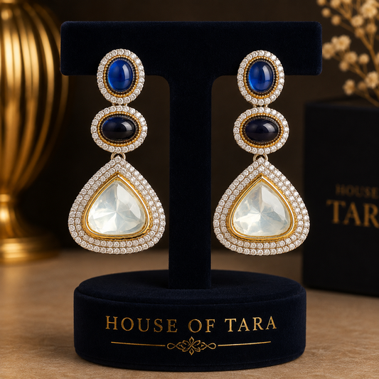 Royal Blue Polki Crystal Drop Earrings Description: