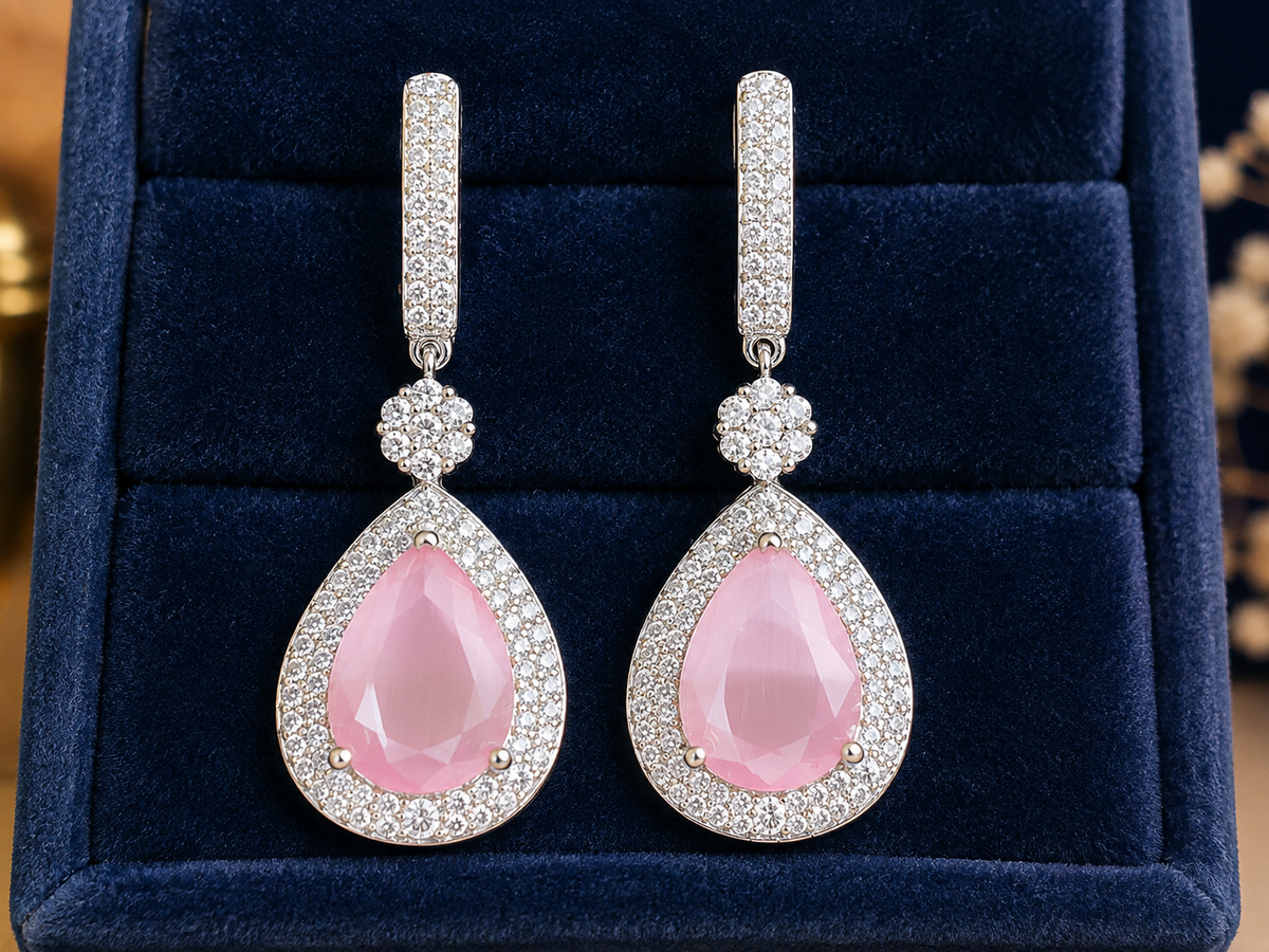 Blush Teardrop Crystal Drop Earrings