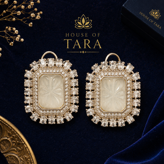 Ivory Carved Crystal Statement Earrings