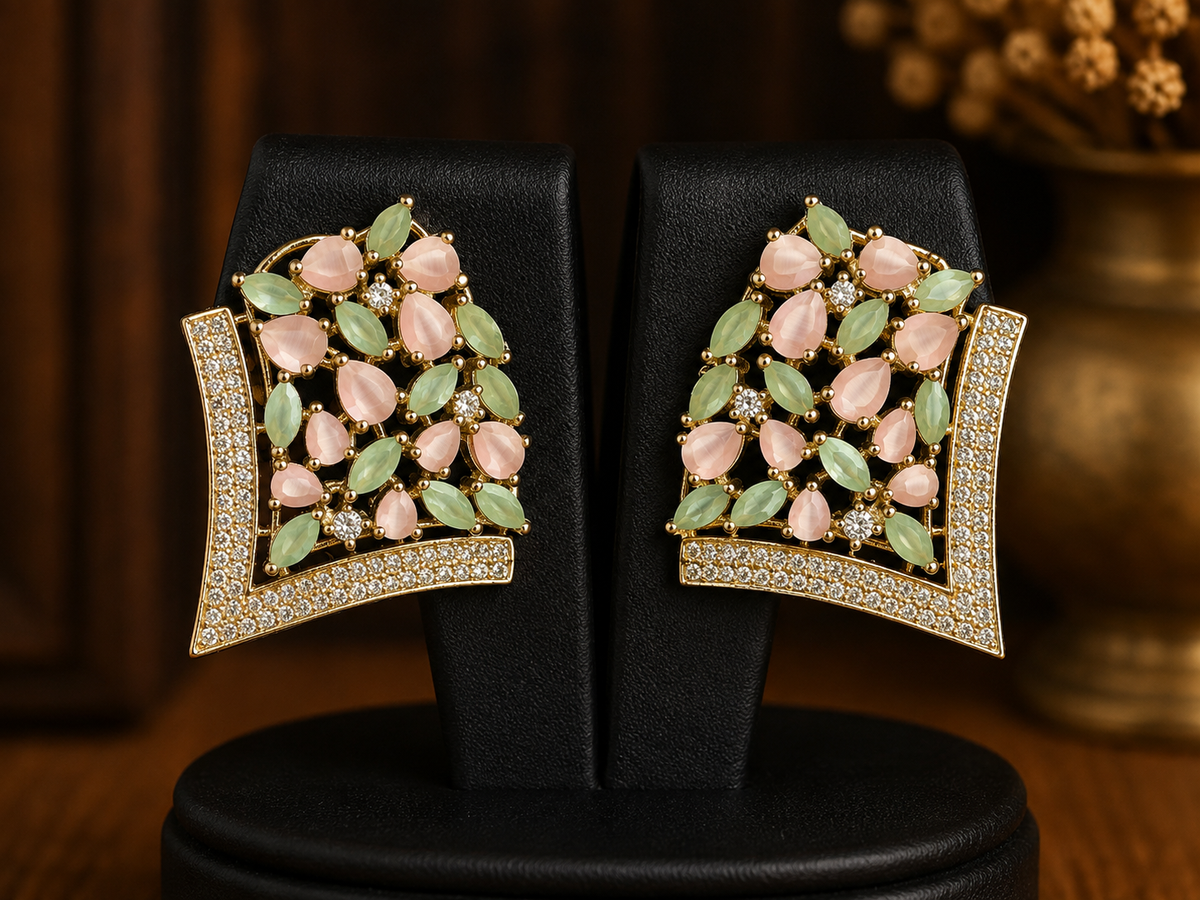 Pastel Bloom Crystal Statement Earrings