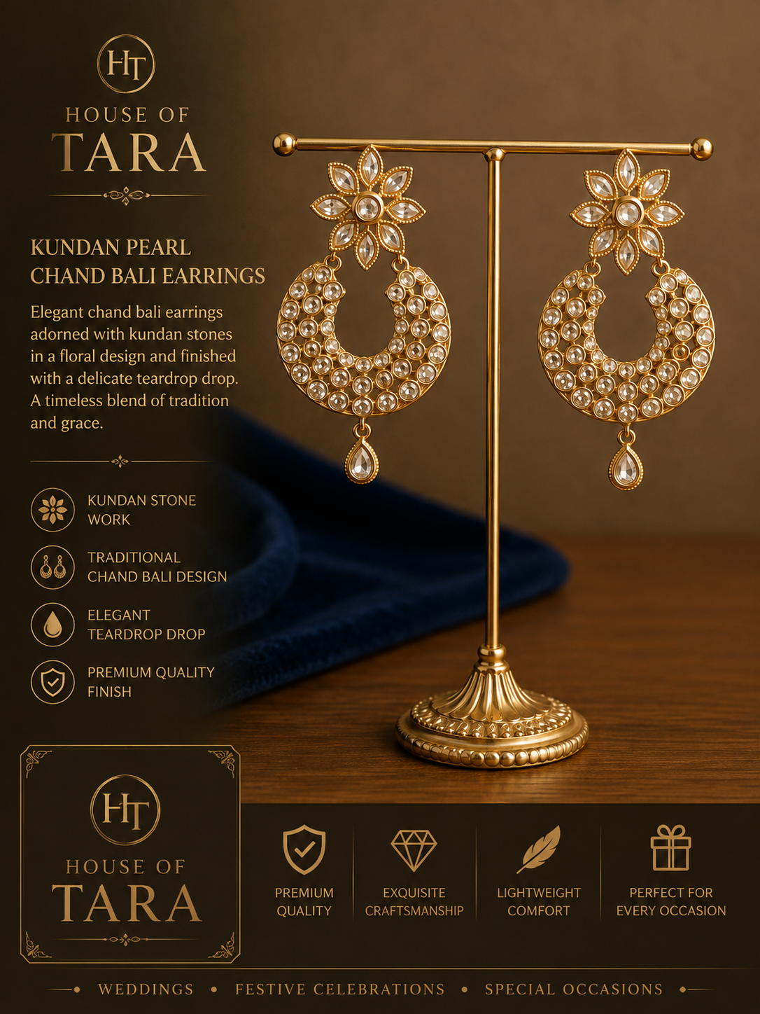 Floral Kundan Chandbali Earrings