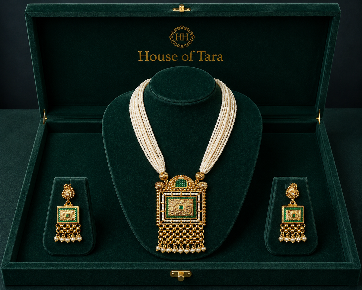 Emerald Rajwada Pearl Statement Necklace Set