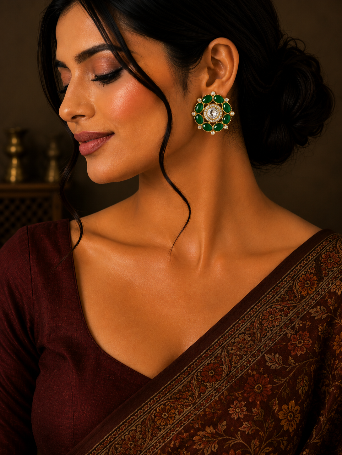 Emerald Halo Statement Studs