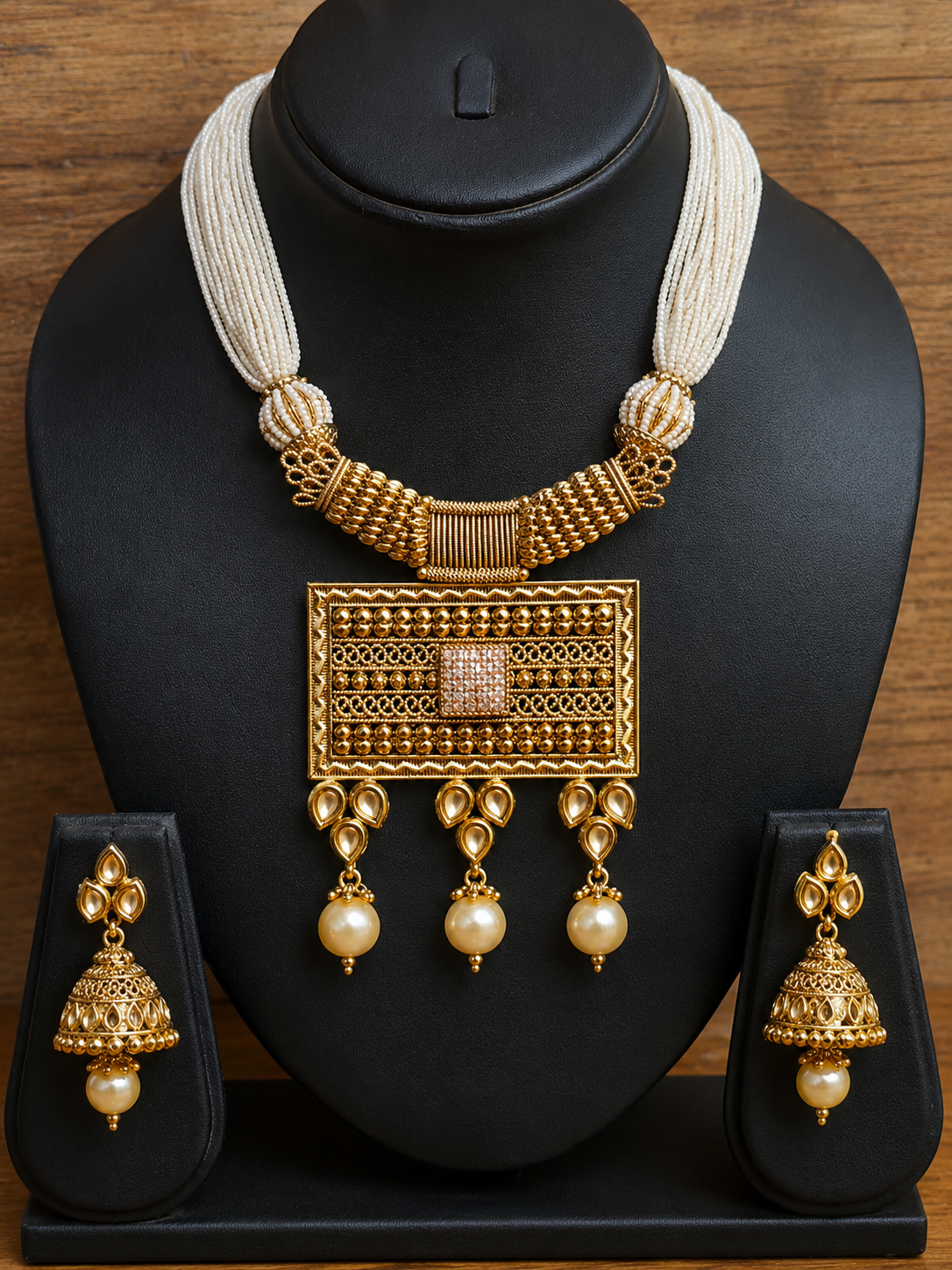 Rajsi Pearl Kundan Pendant Necklace Set