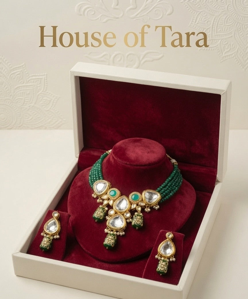 Emerald Aura Kundan Necklace Set
