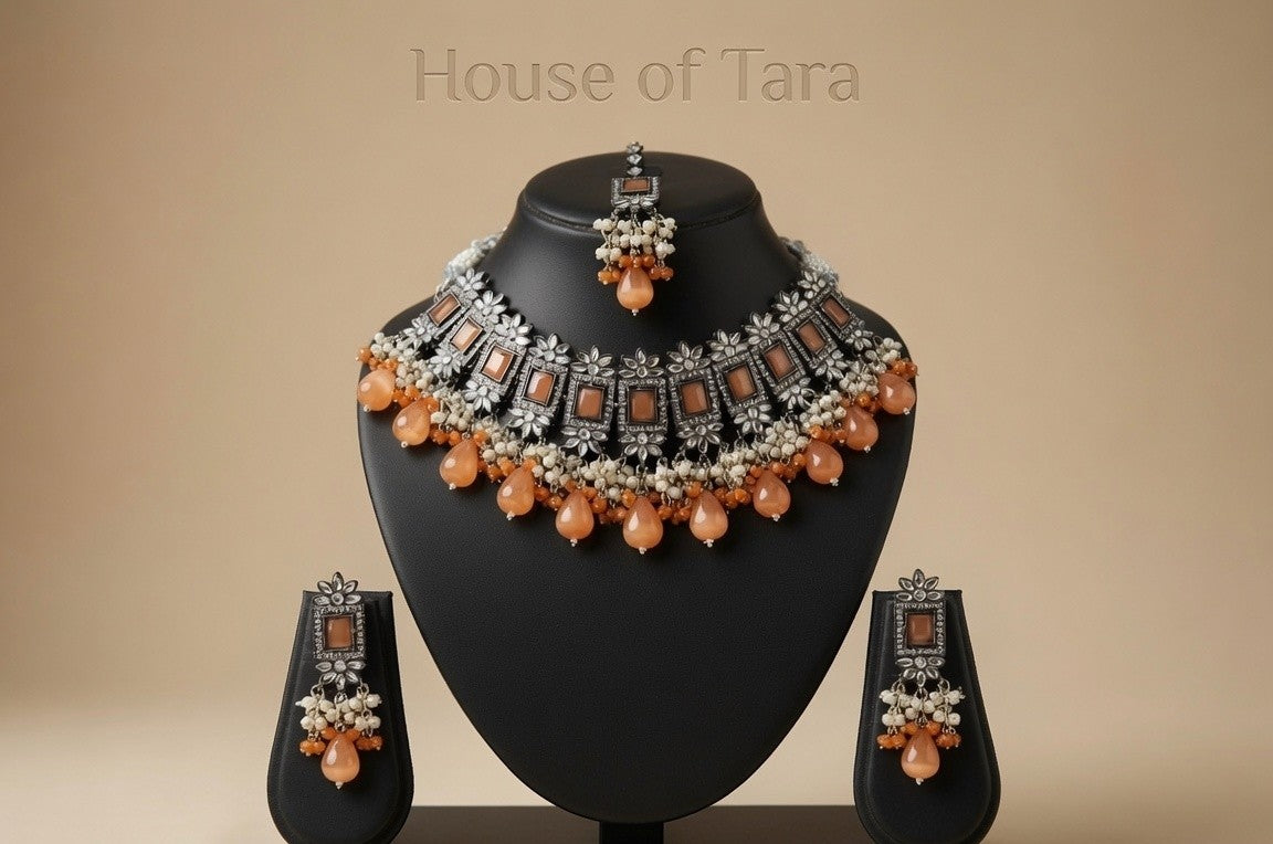 Coral Elegance Silver Kundan Choker Set