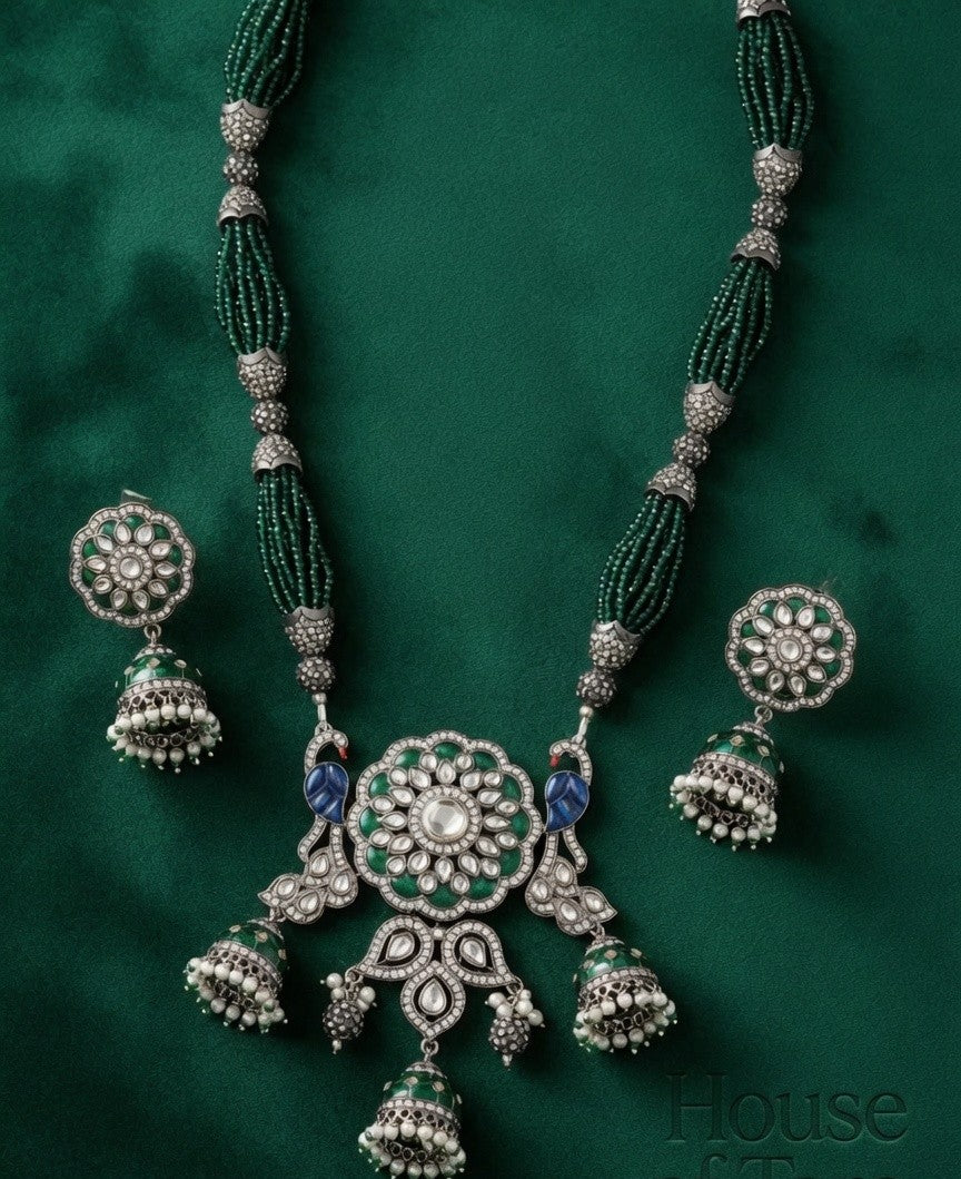 Emerald Noor Oxidised Necklace Set