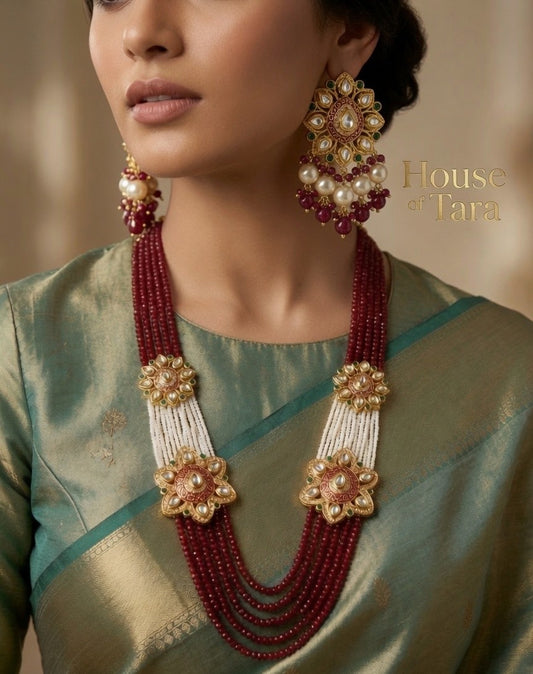 Ruby Pearl Floral Layered Necklace Set