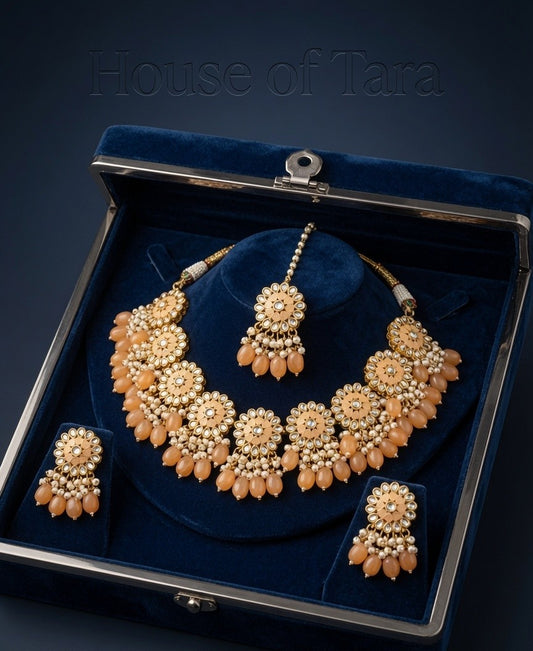 Abeer Peach Kundan Choker Set
