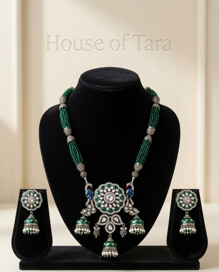 Emerald Noor Oxidised Necklace Set