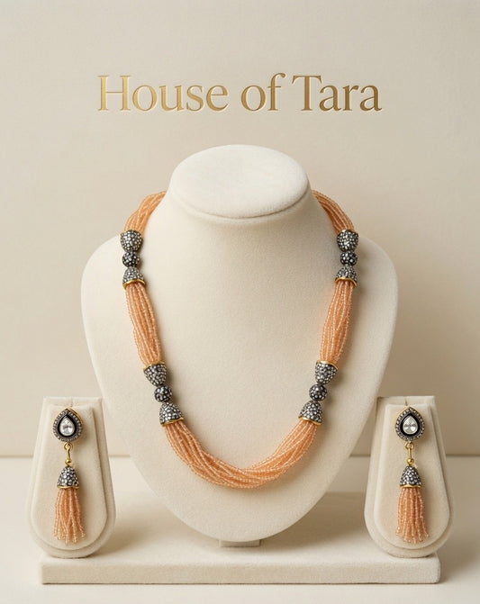 Peach Elegance Beaded Necklace Set