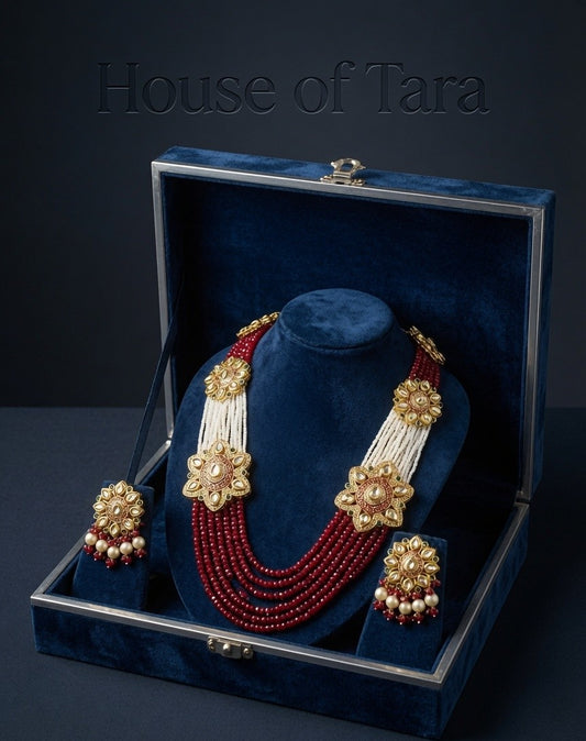 Ruby Pearl Floral Layered Necklace Set