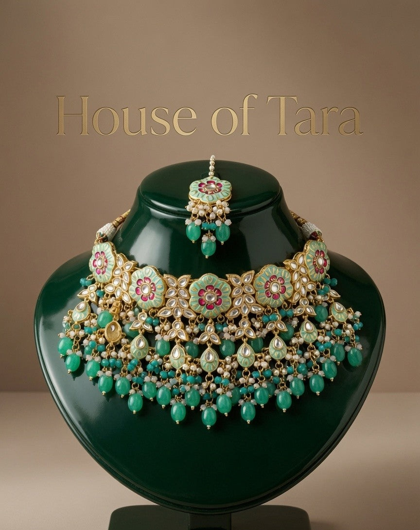 Emerald Meenakari Kundan Bridal Choker Set