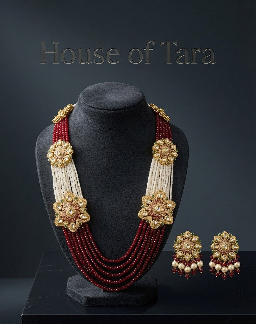 Ruby Pearl Floral Layered Necklace Set