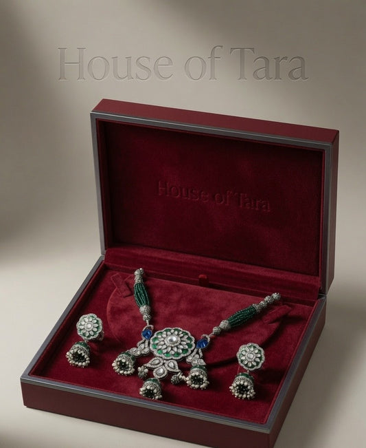 Emerald Noor Oxidised Necklace Set
