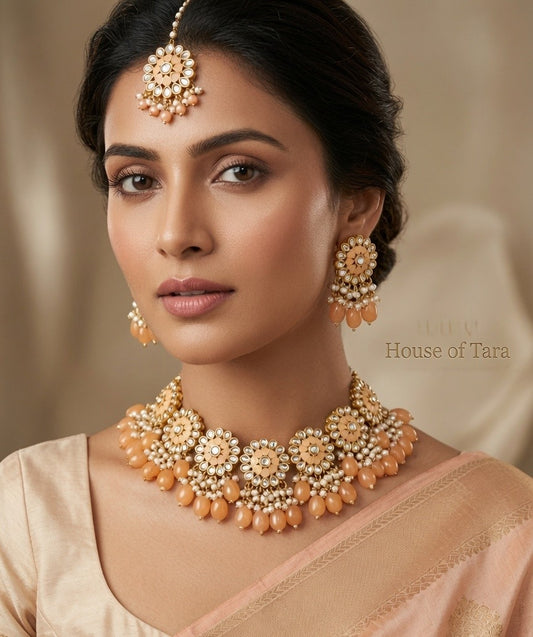 Abeer Peach Kundan Choker Set