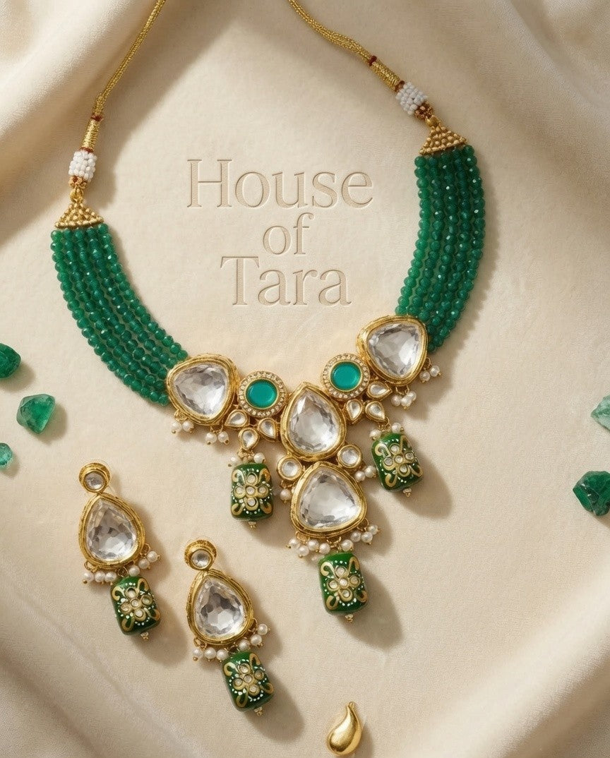 Emerald Aura Kundan Necklace Set