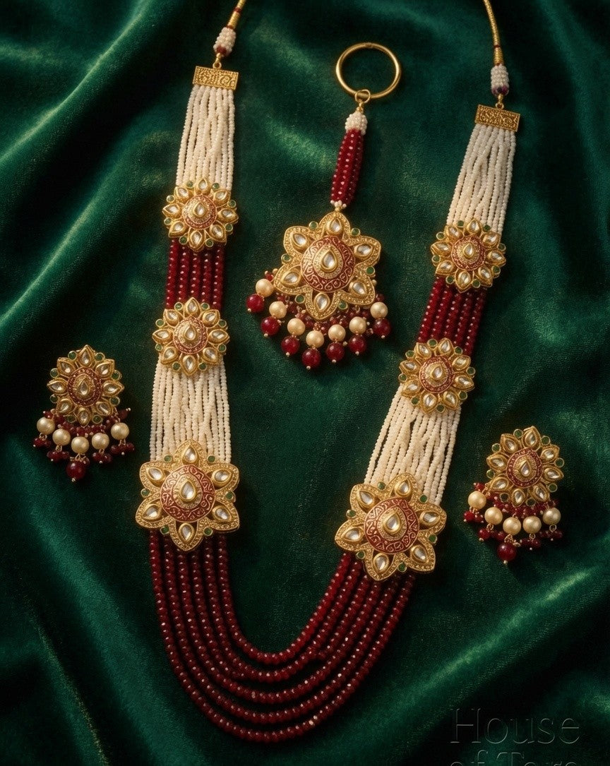 Ruby Pearl Floral Layered Necklace Set