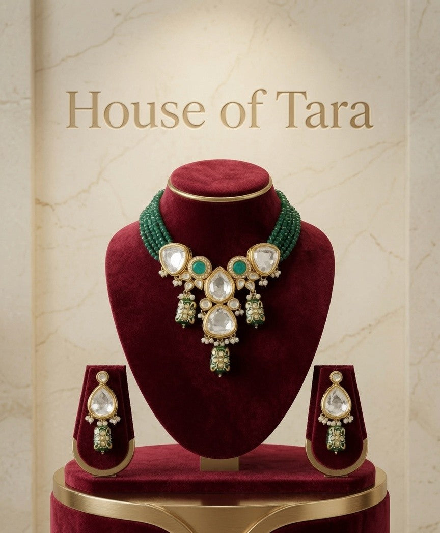 Emerald Aura Kundan Necklace Set