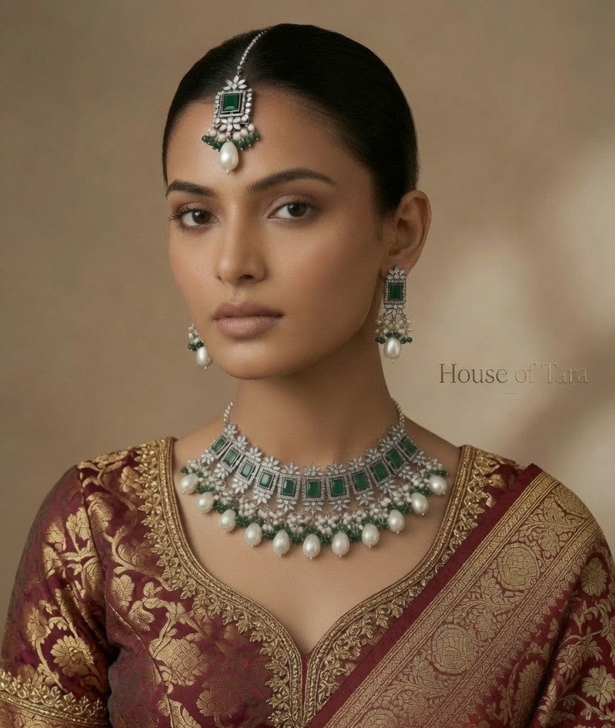 Emerald Royale Kundan Pearl Choker Set