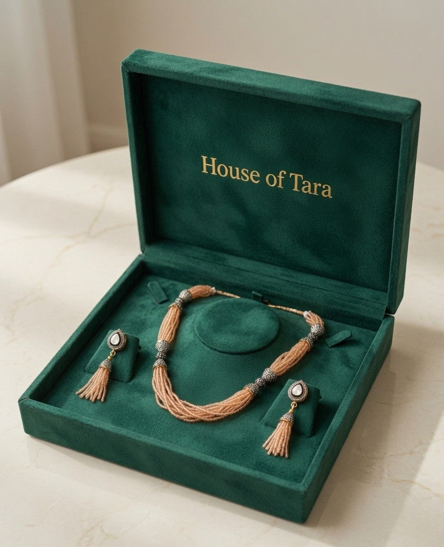 Peach Elegance Beaded Necklace Set