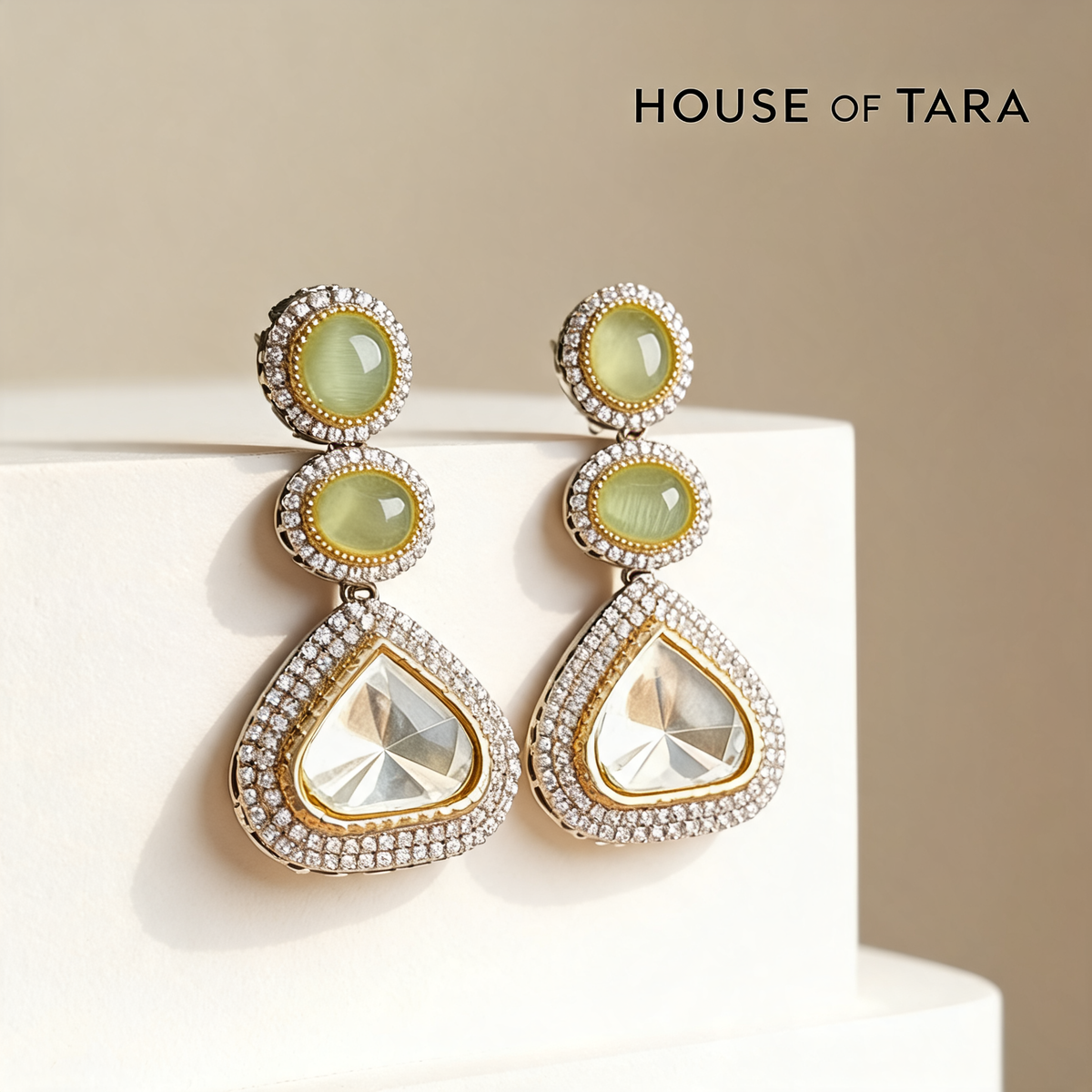 Lime Glow Polki Crystal Drop Earrings